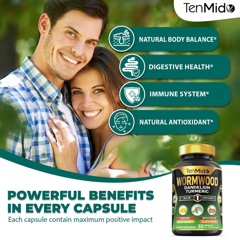 Wormwood Supplement - 6in1 with Dandelion, Turmeric, Black Walnut, Apple
