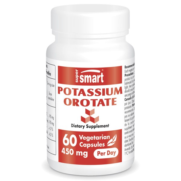 Supersmart - Potassium Orotate 450 mg Per Day - Helps Maintain Body Acid-Base Balance - May Support Nerve Transmission & Heart Health | Non-GMO & Gluten Free - 60 Vegetarian Capsules
