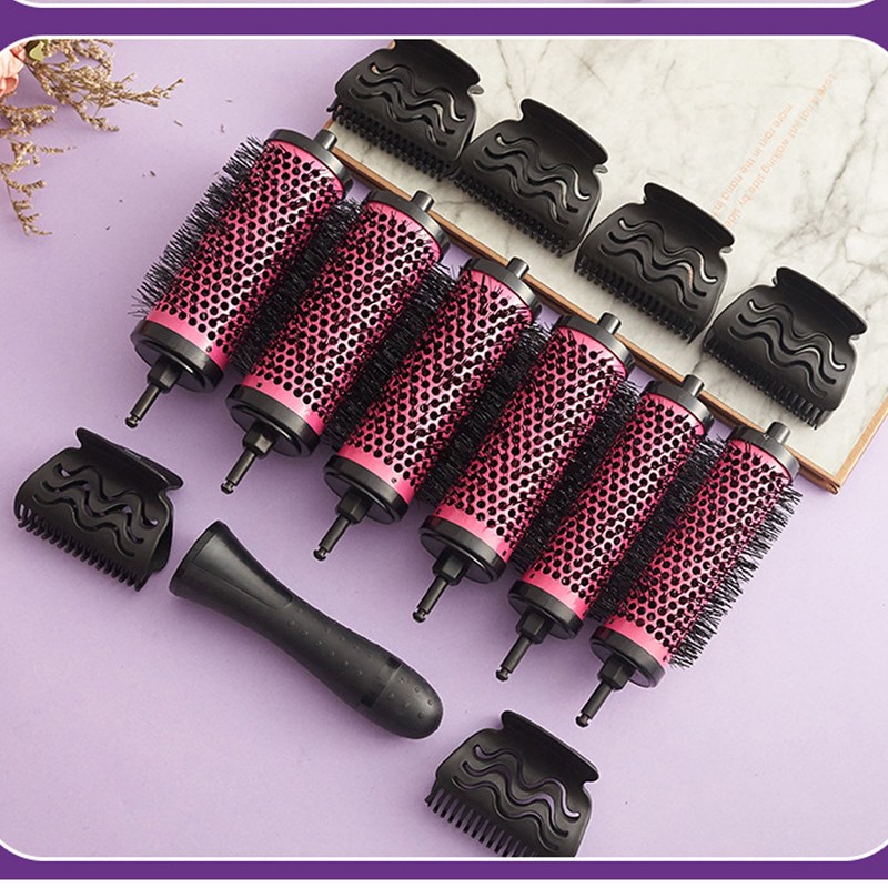 6 Pcs Round Hair Brush Set Detachable Ergonomic Handle Soft