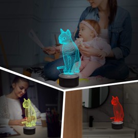 Lampeez 3D Cat Lamp Night Light Kitten 3D Illusion lamp for Kids, 16 Colors Changing with Remote, Kids Bedroom Decor as Xmas Holiday Birthday Gifts for Boys Girls