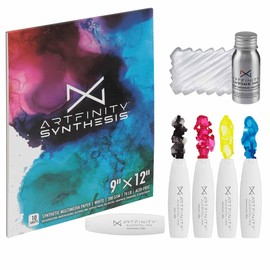 Artfinity Alcohol Ink - CMYK Set, 7 Pieces | 10 Sheets 9x12 Multimedia Paper | Fast-Drying, Permanent, Transparent Alcohol Inks for Gloss Paper, Glass, Metal | 25 ml Bottles