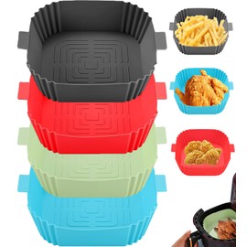 Paquete de 4 de Silicona para Freidora de Aire,Freidoras de aire seguras para alimentos,Molde para hornear de silicona reutilizable,Apto para freidoras,hornos,microondas,sartenes,4 colores