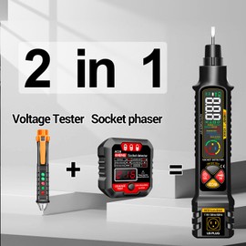 Non Contact Voltage Tester Outlet Receptacle Detector Dual Range AC 2-440V,50Hz-60Hz Live/Neutral Wire Tester with LCD Display,Breakpoint Finder,Light Fuse Checker,Circuit Polarity Wall Plug Tool