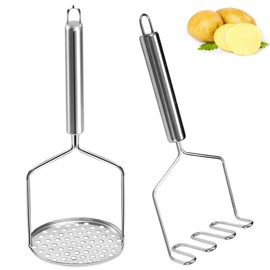 Pack of 2 Potato Masher, Potato Masher, Stainless Steel, Kitchen Potato Masher, Potato Masher, Potato Press for Mashed Potatoes, Vegetables and Fruits