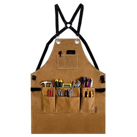 OPTIGRAM Woodworking Apron for Men Canvas Work Shop Aprons Waterproof with Tool Pockets for Woodworkers Carpenters (Khaki)