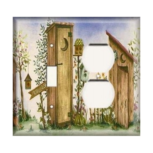 SnazzySwitch Outhouse Decorative Combo Light Switch Outlet Cover - Single Toggle Single Duplex Receptacle Combination Wall Plate