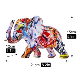 LCCCK Elephant Decor Creativity Graffiti Elephant Figures, Resin Colourful Elephant Statues Home Decor Art Elephant Statue, Suitable for Filling Room Decoration in Living Room, Bedroom, Office (B)