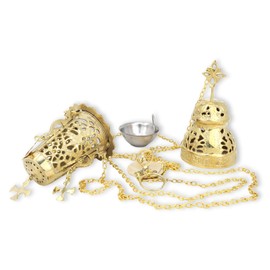 Ornate Hanging Brass Censer, Charcoal and Incense Burner, Catholic Church Supplies, 25 Inches