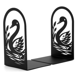 CKB LTD Set of 2 Swan Bookends, Decorative Flat Book Ends, Black
