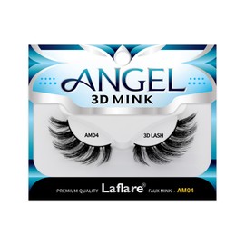 Laflare 3D MINK ANGEL Eyelashes, Soft, Feather-Light, Double-Layer, Voluminous, Glamorous, Fluffy, Striking Look, Reusable Premium Quality False Mink Lashes (AM04)