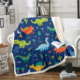 Kids Dinosaur Sherpa Blanket Cartoon Dinosaur Fleece Throw Blanket for Child Boys Girls Cute Animal Pattern Plush Blanket Children Fuzzy Blanket for Sofa Bed 40x50 Inch