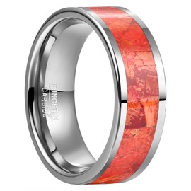 VAKKI 8mm Red Coral Mens Rings Tungsten Carbide Rings Men Engagement Wedding Band for Men Edge Polished Comfort Fit Size Y