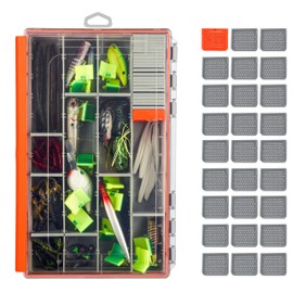 RUNCL Fishing Tackle Box - 360° Waterproof Tackle Trays, 3700 Fishing Tackle Box Organizer with Adjustable Dividers for Jigs Lures, Orange, 1 Pack