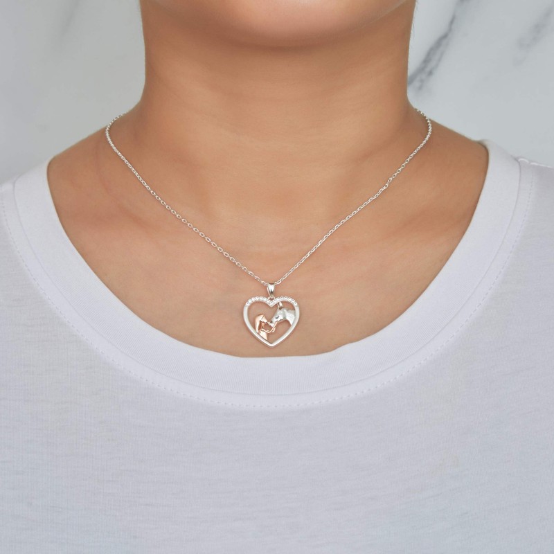 Philip Jones Girl and Horse Heart Necklace Created with Zircondia®