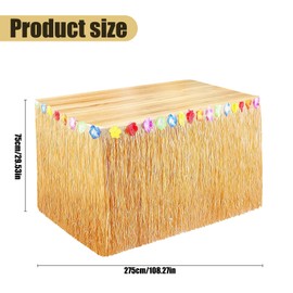 SALADOCY Pack of 2 Hawaii Table Skirts, Luau Grass Table Skirt, Hawaiian Party Decorations, with Multicoloured Flowers, Summer Tropical Garden Beach Party Hawaii Bar BBQ Decoration