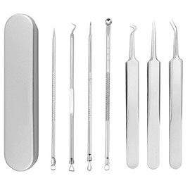 7 Piece Square Plug Tweezers, Tenless Precision Tweezers, Pore Care Kit, For Removing Blackheads, Corner Stopper, Comedo Pusher, Acne Care, Storage Case Included