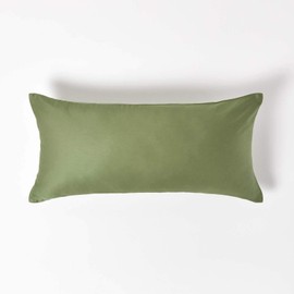 HOMESCAPES Organic Cushion Cover 40 x 80 cm Moss Green 100% Organic Cotton, Satin Cushion Cover with Zip