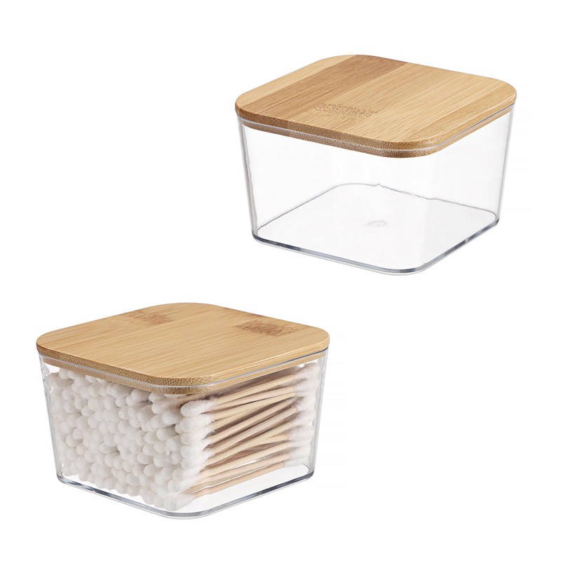 2 Packs Square Q Tip Holder with Lid Clear Plastic