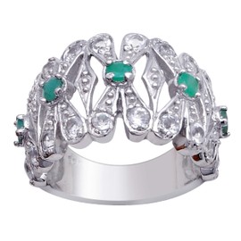 Orchid Jewelry 925 Sterling Silver Statement Rings For Women - Delightful 0.5 Carats Green Emerald, White Topaz with perfect Prong Setting in a Round Shape