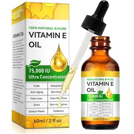 60ml Aceite de Vitamina E, Tratamiento Facial y Corporal Hidratante y Nutritivo para Rostro, Cicatrices, Piel Seca y Cabello                          