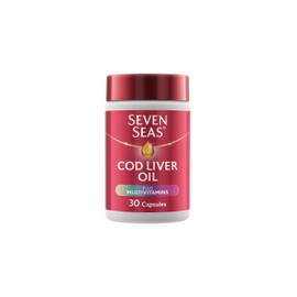Seven Seas Cod Liver Oil Tablets, Plus Multivitamins & 110 mg Omega-3, 30 High Strength Capsules With Fish Oil, Plus Vitamin D, C, B12 & B6 & A, Folic Acid And Biotin, With EPA & DHA