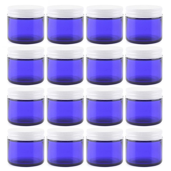2-Ounce Cobalt Blue Glass Jars w/Metal Lids (12 Pack); Straight Sided Containers for Creams, Cosmetics, Lotions and More