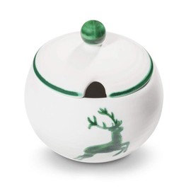 GMUNDNER KERAMIK Sugar Bowl with Cut-Out Diameter 10 cm Green Deer Crockery Handmade in Austria