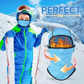 AYPOW Children's Balaclava Winter 2-8, Multifunctional Windproof Fleece Warm Ski Mask Cycling Face Mask Under Helmet Balaclava Hat with Neck Warmer for Boys Girls Winter Outdoor Sports, blue