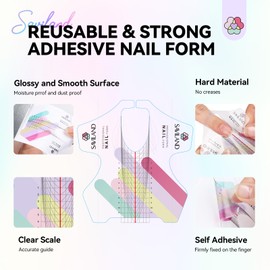 SAVILAND Plus Nail Forms: Reusable Sticky Nail Form for Builder Nail Gel Super Adhesive Nail Extension Forms for Acrylic Nail Forms Stickers Paper Nail Forms with Precise Length Guide for Nail Art