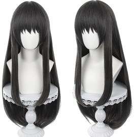 Akemi Homura Black Cosplay Wig Anime Puella Magi Madoka Magica Cos for Women, Long Straight Hair with Bangs