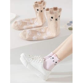 5 Pairs Cute Animal Socks for Women Girls, Funny Cat Socks, Novelty Soft Comfy Crew Socks