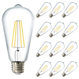 Sunco 12 Pack Dusk to Dawn LED Outdoor Lights Bulb, ST64 Edison Style Automatic Light Sensing Bulbs, 800 LM, 7W (60W Equivalent), 2700K Soft White, E26 Base UL.
