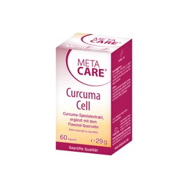 META CARE Curcuma Cell - Hochwertiger Curcuma-Spezialextrakt - Ergänzt mit Schwarzem Pfeffer und dem Flavonol Quercetin - VEGAN - LACTOSEFREI - 60 Kapseln