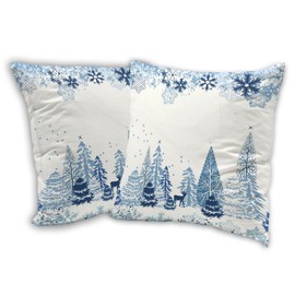 SKYDAWNY Christmas Throw Pillow Cover 18x18 in,Deer Snow Forest Decorative Pillow Cases Set of 2 for Home Living Room Bed Sofa Bedroom Decor Cases Square Outdoor,Double-Sided Design