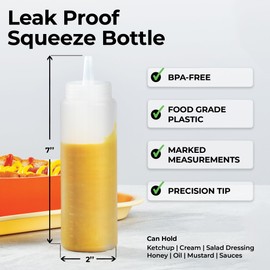 Restaurantware-8 Ounce Condiment Squeeze Bottle, 1 With Lid Plastic Squeeze Bottle - Precison Dispensing Tip, Flexible, Clear Plastic Squeeze Bottle For Sauces, For Sauces, Spreads, Or Condiments,