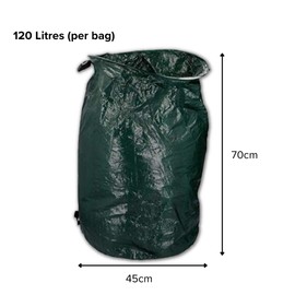 Invero Pack of 3 Heavy Duty Garden Reusable Waste Bags 120L Waterproof Refuse Sacks Ideal for Leaves, Grass Cuttings, Weeds & Other Waste (70 x 45cm)