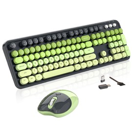 Wireless Keyboard and Mouse, MOFII 104 Round Keycaps Retro Typewriter with OTG & Brush, Full-Size Ergonomic, Ideal for Windows PC, Home, Office and College Gray Green