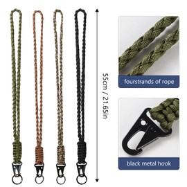 4 Pcs Heavy Duty Lanyard Keychain Paracord Lanyard Keychain Braided Neck Lanyard with HK Clip Key Ring for Wallet