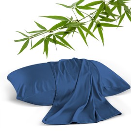 2 Pack Cooling Pillowcases for Hot Sleepers & Night Sweats, 400 TC Bamboo Viscose Pillow Protectors, Zippered Pillow Cases Queen Size, Breathable Silky Soft Pillow Covers, Navy Blue, 20x30
