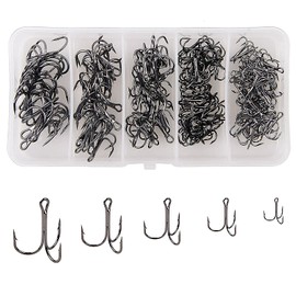 OROOTL Treble Fishing Hooks Kit, 150PCS Round Bend Barbed Treble Hook Strong High Carbon Steel Triple Fish Hooks Tackle Box Set for Baits Lures Trout Bass