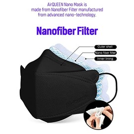 AIRQUEEN Máscara facial de 3 capas de nano-filtro para adultos, negra, ligera y transpirable, máscara facial reutilizable