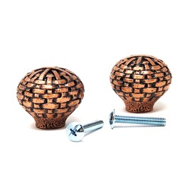 Designware Heavy Pewter Basket Weave Drawer & Cabinet Pull Knob - Round 1-3/8 Inches Wide - Antique Copper Finish (Pack of 2)