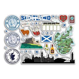 A5 Sticker Sheet Scotland Landmarks Vinyl Stickers - Scottish Map Airport Skyline Stamp Flag Travel Holiday Country City Aesthetic #80388