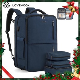 LOVEVOOK Christmas TSA-Approved Expandable Carry-on Travel Backpack with 3 Packing Cubes and Shoe Compartment, Personal Item, Airline Approved Travel Bag for Hiking, Overnight and Weekender Trips. Gift for Christmas. - Color: Pink-Twill Fabric, SIZE: 40L