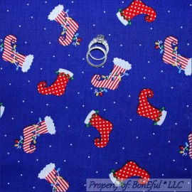 Unbranded BonEful Fabric FQ Cotton Quilt Blue Red White Dot Xmas Stocking Elf Candy Stripe