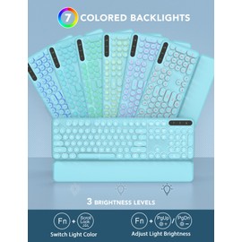 Wireless Keyboard and Mouse Backlit - Typewriter Keyboard with Retro Round Keycaps, Detachable Wrist Rest, Light Up Letters, 2.4G Rechargeable Combo for Mac, Windows, PC, Laptop, Trueque (Aqua Blue)