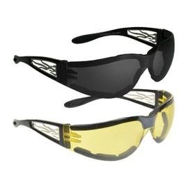 Bikershades 2 pairs Motorcycle Glasses Safety Goggles Flame Foam Padded Wind Block Clear Yellow Night Lens Men Women Shooting Baseball Protective Driving 9