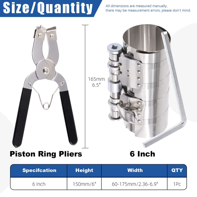 Glarks 3Pcs 6" Piston Ring Compressor Tool Service Set, Car