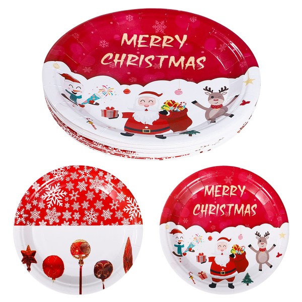 Lanjue Christmas Party Paper Plates, 20 Pack Snowflake Santa Elk