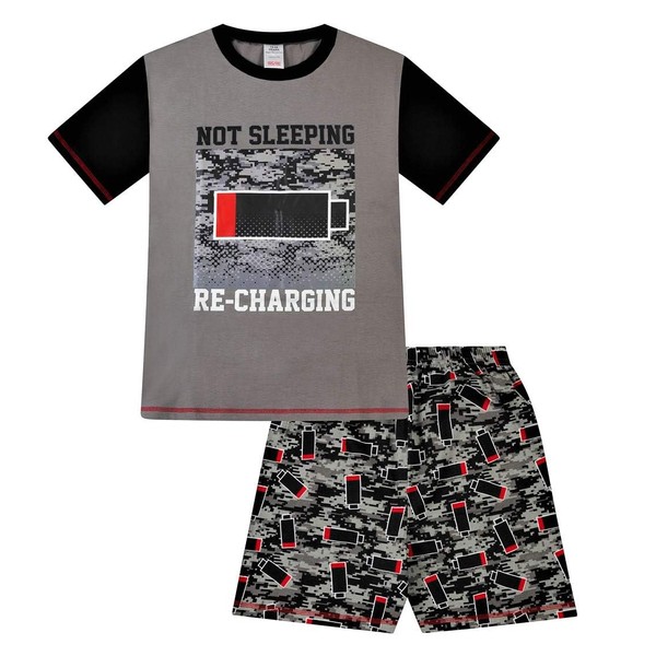 Boys Not Sleeping Just Recharging Grey Red Pyjamas, Grey, Red
